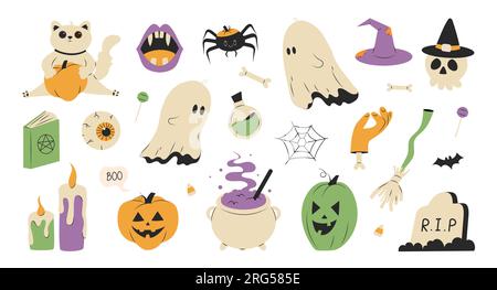 Ensemble Halloween avec des personnages mignons et effrayants Illustration de Vecteur