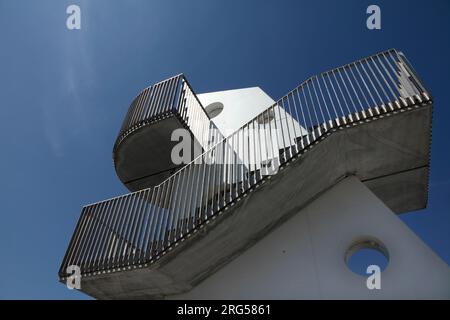 La plate-forme d'observation Sejlet / navigué, Esbjerg Strand, Danemark. Banque D'Images