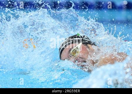 Chengdu, province chinoise du Sichuan. 7 août 2023. Pier Andrea Matteazzi, d'Italie, participe à la finale de natation du 400m individuel masculin aux 31e Jeux mondiaux universitaires d'été de la FISU à Chengdu, dans la province du Sichuan, dans le sud-ouest de la Chine, le 7 août 2023. Crédit : Chen Zeguo/Xinhua/Alamy Live News Banque D'Images