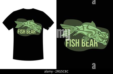 t-shirt à motif ours de poisson unique. un mélange entre poisson et ours. vecteur, illustration, t-shirt. Illustration de Vecteur