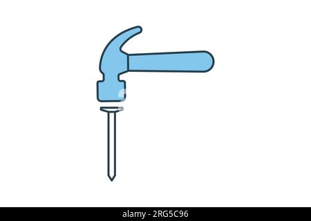 Icône marteau et clou. Icône liée à la menuiserie, la construction, les projets, les applications, les interfaces utilisateur. style d'icône de ligne plate. edi de conception vectorielle simple Illustration de Vecteur