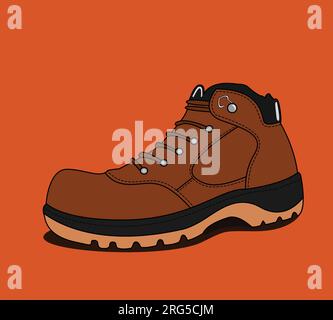 illustration vectorielle de bottes de sécurité pour les travailleurs. chaussures pour hommes marron isolé sur fond orange. Illustration de Vecteur