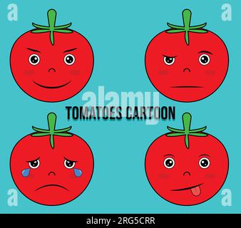 dessin animé mignon de tomate dans diverses expressions. émoticône tomate. des tomates en pleurs. illustration vectorielle. Illustration de Vecteur