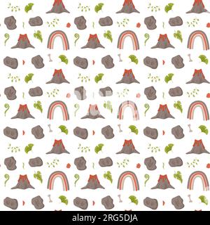 Traces d'empreinte de motif sans couture de dinosaure. Fond de couleur minimal avec patte, pierres, arc-en-ciel. Motif sans couture d'empreinte de dinosaure parfait pour Illustration de Vecteur