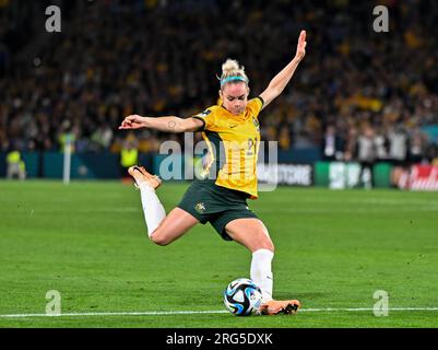 Sydney, Australie. 7 août 2023, Ellie Carpenter australienne lors de la coupe du monde féminine de la FIFA 2023 match de 16 entre l'Australie et le Danemark Credit : Kleber Osorio / Alamy Live News Banque D'Images