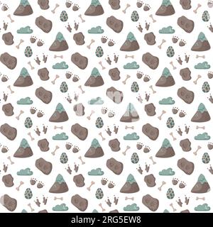 Traces d'empreinte de motif sans couture de dinosaure. Fond de couleur minimal avec patte, pierres, arc-en-ciel. Motif sans couture d'empreinte de dinosaure parfait pour Illustration de Vecteur