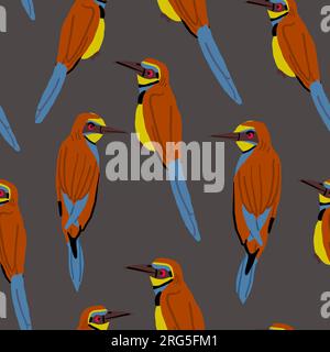 Motif sans couture avec oiseau Bee-Eater sur gris foncé. Illustration vectorielle Illustration de Vecteur