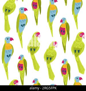 Eclectus vecteur perroquet modèle sans couture sur blanc. Motif oiseau exotique. Illustration vectorielle Illustration de Vecteur