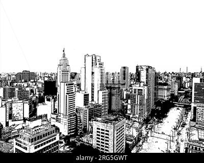 L'illustration en noir et blanc de Skyline du centre-ville, Sao Paulo, Brésil Illustration de Vecteur