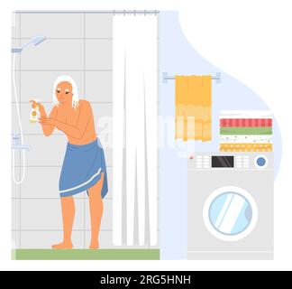 Femme âgée prenant la douche à la maison illustration vectorielle Illustration de Vecteur