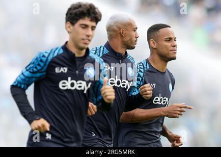 Natan Bernardo de Souza, défenseur brésilien de SSC Napoli, regarde pendant la séance de l'après-midi du camp d'entraînement de pré-saison 2023-24 de SSC Napoli. Banque D'Images