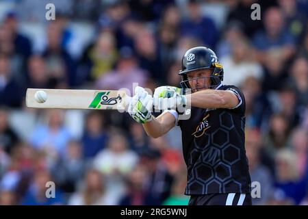 Manchester, Royaume-Uni. 07 août 2023. Jos Buttler frappe pour Manchester Originals lors du Hundred Match Manchester Originals vs Birmingham Phoenix à Old Trafford, Manchester, Royaume-Uni, le 7 août 2023 (photo de Conor Molloy/News Images) à Manchester, Royaume-Uni le 8/7/2023. (Photo de Conor Molloy/News Images/Sipa USA) crédit : SIPA USA/Alamy Live News Banque D'Images