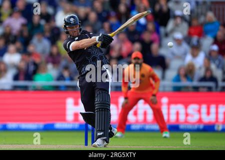 Manchester, Royaume-Uni. 07 août 2023. Laurie Evans frappe pour Manchester Originals lors du Hundred Match Manchester Originals vs Birmingham Phoenix à Old Trafford, Manchester, Royaume-Uni, le 7 août 2023 (photo de Conor Molloy/News Images) à Manchester, Royaume-Uni le 8/7/2023. (Photo de Conor Molloy/News Images/Sipa USA) crédit : SIPA USA/Alamy Live News Banque D'Images