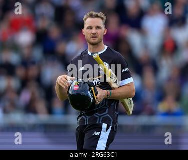 Manchester, Royaume-Uni. 07 août 2023. Laurie Evans de Manchester Originals est sorti pour 21 points lors du Hundred Match Manchester Originals vs Birmingham Phoenix à Old Trafford, Manchester, Royaume-Uni, le 7 août 2023 (photo de Conor Molloy/News Images) à Manchester, Royaume-Uni le 8/7/2023. (Photo de Conor Molloy/News Images/Sipa USA) crédit : SIPA USA/Alamy Live News Banque D'Images