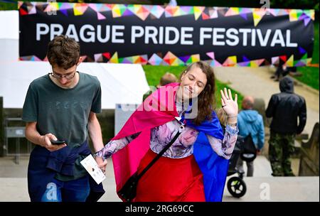 Prague, République tchèque. 07 août 2023. Le festival des droits de l'homme Prague Pride 2023 a été inauguré au Strelecky ostrov à Prague, en République tchèque, le 7 août 2023. Crédit : Roman Vondrous/CTK photo/Alamy Live News Banque D'Images