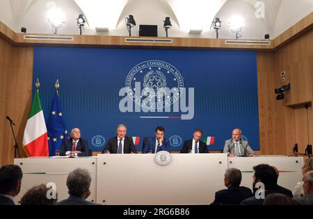 Rome, Italie. 07 août 2023. ROME - Rome 07/08/2023 Palazzo Chigi. Conférence de presse à la fin du Conseil des ministres usage éditorial uniquement crédit : Agence photo indépendante/Alamy Live News Banque D'Images