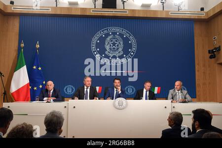 Rome, Italie. 07 août 2023. ROME - Rome 07/08/2023 Palazzo Chigi. Conférence de presse à la fin du Conseil des ministres usage éditorial uniquement crédit : Agence photo indépendante/Alamy Live News Banque D'Images