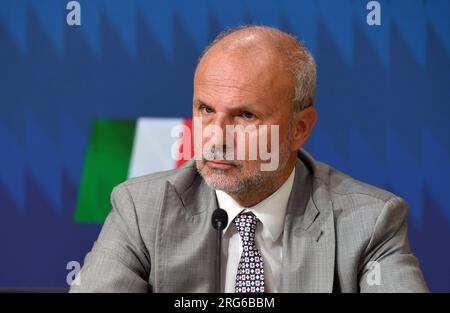 Rome, Italie. 07 août 2023. ROME - Rome 07/08/2023 Palazzo Chigi. Conférence de presse à la fin du Conseil des ministres sur la photo : le ministre de la Santé Orazio Schillaci usage éditorial seulement crédit : Agence photo indépendante / Alamy Live News Banque D'Images