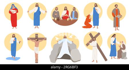 Ensemble plat de vie de Jésus christ isolé sur fond blanc illustration vectorielle Illustration de Vecteur