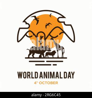 Affiche de la Journée mondiale des animaux avec des silhouettes de vecteur d'icône d'animaux sauvages. Illustration vectorielle Illustration de Vecteur