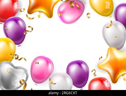 Cadre de fête de célébration composé de ballons de couleur violet rose or et argent illustration vectorielle réaliste de fond Illustration de Vecteur