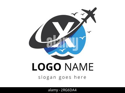Lettre initiale X avec design de logo de voyage. Air, compagnie aérienne, avion et modèle de conception de logo de voyage. Illustration de Vecteur