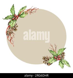 Collection de cartes postales aquarelles avec Noël et hiver. Poinsettia, houx, jouets d'arbre de Noël, symboles de vacances. Convient à la conception de poteau Banque D'Images