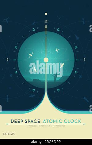 Poster Deep Space Atomic Clock, version bleue. Banque D'Images