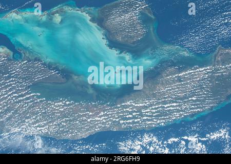 Vue de l'espace de la nation insulaire de Cuba et le golfe de Batabano dans la mer des Caraïbes. Banque D'Images