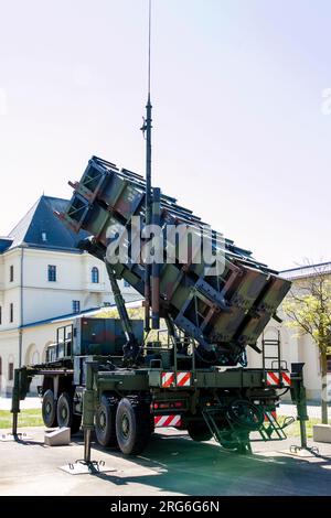 Un système de missile antiaérien MIM-104 Patriot monté sur un camion de l'armée allemande, Dresde, Allemagne. Banque D'Images