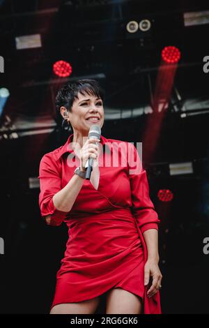 Flumserberg, Suisse. 31 juillet 2023. La chanteuse suisse Francine Jordi donne un concert live lors de la grosse Schlagerparty dans le cadre du Flumserberg Open Air 2023. (Crédit photo : Gonzales photo - Tilman Jentzsch). Banque D'Images