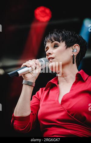 Flumserberg, Suisse. 31 juillet 2023. La chanteuse suisse Francine Jordi donne un concert live lors de la grosse Schlagerparty dans le cadre du Flumserberg Open Air 2023. (Crédit photo : Gonzales photo - Tilman Jentzsch). Banque D'Images