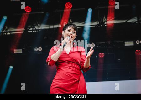 Flumserberg, Suisse. 31 juillet 2023. La chanteuse suisse Francine Jordi donne un concert live lors de la grosse Schlagerparty dans le cadre du Flumserberg Open Air 2023. (Crédit photo : Gonzales photo - Tilman Jentzsch). Banque D'Images