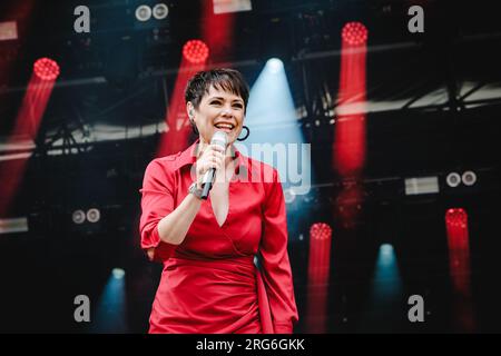 Flumserberg, Suisse. 31 juillet 2023. La chanteuse suisse Francine Jordi donne un concert live lors de la grosse Schlagerparty dans le cadre du Flumserberg Open Air 2023. (Crédit photo : Gonzales photo - Tilman Jentzsch). Banque D'Images