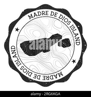 Timbre extérieur Madre de Dios Island. Sticker rond avec carte de l'île avec isolignes topographiques. Illustration vectorielle. Illustration de Vecteur