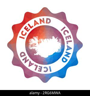 Logo Iceland Low poly. Logo de voyage dégradé coloré du pays dans un style géométrique. Panneau arrondi polygonal Islande multicolore avec carte pour votre Illustration de Vecteur