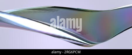 Arrière-plan d'une image de rendu 3D élégante et moderne d'un arrière-plan bleu foncé et d'une réfraction de verre arc-en-ciel incurvé. 3d illust de haute qualité Banque D'Images