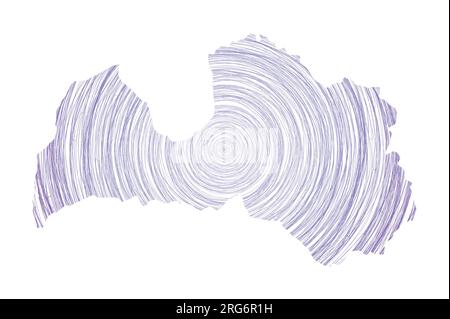 Carte de Lettonie remplie de cercles concentriques. Esquissez des cercles de style dans la forme du pays. Illustration vectorielle. Illustration de Vecteur