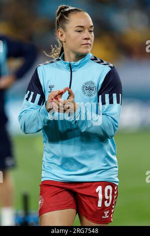 Sydney, Australie. 07 août 2023. Janni Thomsen, du Danemark, se réchauffe avant le match de la coupe du monde féminine de la FIFA 2023 Round of 16 entre l'Australie et le Danemark au Stadium Australia le 7 août 2023 à Sydney, en Australie Credit : IOIO IMAGES/Alamy Live News Banque D'Images