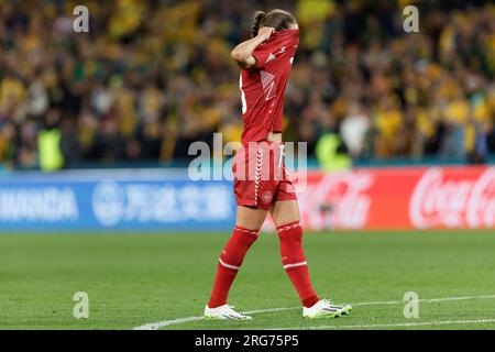 Sydney, Australie. 07 août 2023. Signe Bruun semble abattu après le match de la coupe du monde féminine de la FIFA 2023 Round of 16 entre l'Australie et le Danemark au Stadium Australia le 7 août 2023 à Sydney, Australie Credit : IOIO IMAGES/Alamy Live News Banque D'Images