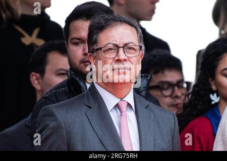 Tunja, Colombie. 07 août 2023. Président colombien Gustavo Petro lors de la commémoration de la bataille de Boyaca où la Colombie a obtenu son indépendance de l'Espagne, le 7 août 2023. Petro marque sa première année de mandat quelques jours après que son fils a été accusé d'enrichissement illicite présumé et de blanchiment d'argent en relation avec le financement de sa campagne présidentielle. Photo par : Sebastian Barros/long Visual Press crédit : long Visual Press/Alamy Live News Banque D'Images