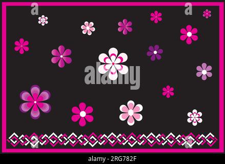 design de fleur sur un fond noir noir. Illustration vectorielle de fleurs avec bordure sur le bord inférieur de la page Illustration de Vecteur