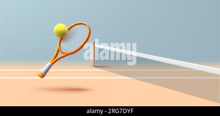 3d club de tennis ou école ou compétition rendre illustration avec raquette de tennis et balle de tennis sur fond de court de tennis Illustration Illustration de Vecteur