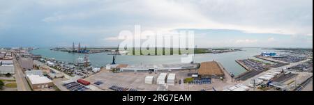 Panorama aérien Port de Galveston Texas vue de Channel Banque D'Images