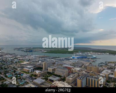 Vue aérienne orages au-dessus de Port Galveston Texas Banque D'Images