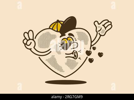 Illustration de personnage de mascotte de coeur, design dans un style vintage Illustration de Vecteur
