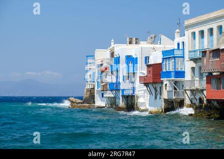 Vue sur le quartier populaire de Little Venice à Mykonos Grèce Banque D'Images