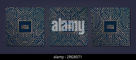 Ensemble vectoriel de motifs de luxe art déco, cartes de fantaisie géométriques, invitations, bannières. Paquet pour parfum, bijoux, vin. Illustration de Vecteur