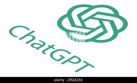 Logo du programme d'intelligence artificielle ChatGPT isométrique, société OpenAI, isolé sur fond blanc. Vecteur. Banque D'Images