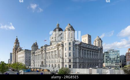 Liverpool, royaume-uni Mai, 16, 2023 Pier Head et les trois Graces, se composent du Royal Liver Building, du Cunard Building et du Port of Liver Banque D'Images
